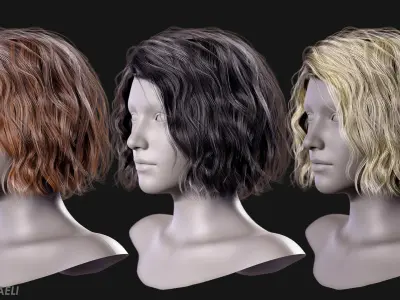 Real Time Hair Card Female Hairstyle part 08 Low-poly 3D model