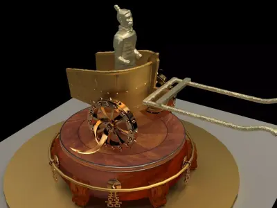 Chinese  chariot with warrior  Low-poly 3D model