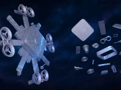 3D SciFi Hexacopter Drone Modular and Assembled 3D model