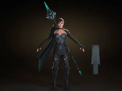 Spearwoman game character Low-poly 3D model