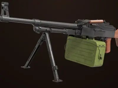 Machine Gun 11 Wood handle All PBR Unity UE Textures Low-poly 3D model