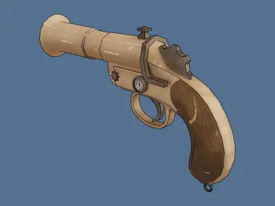 Pistol SteamPunk Low-poly 3D model