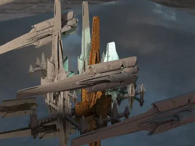 Space Fleet with Port City Kit bash 3D model