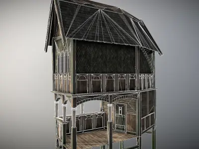 Medieval Lake Village - House 10 with interiors Low-poly 3D model