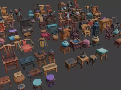 Stylized Furniture Set 2 3D model