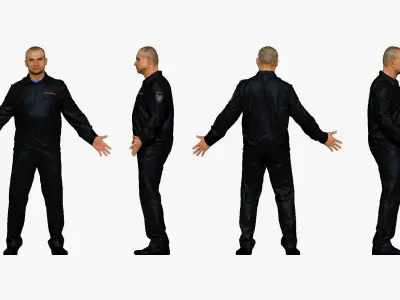 001296 man in security black suit low poly Low-poly 3D model