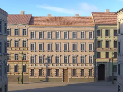 Street Facade Residantial Building Peach Brown 3D model