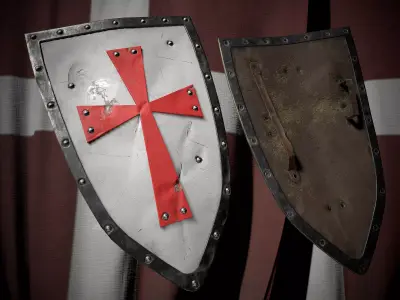 Medieval templar knight shield Game ready Low-poly 3D model