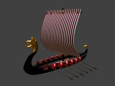 Realistic Viking Ship with Animated Sail 3D model