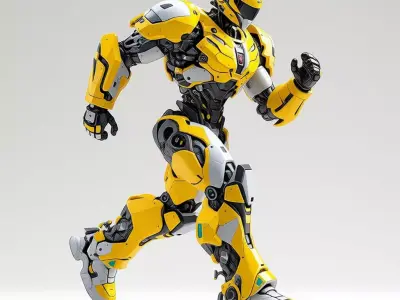 Yellow Mech Robot 3D Model Black Armor Sci-Fi Design Low-poly 3D model