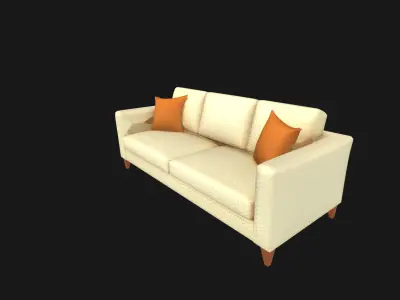 Modern Mid Century Beige Sofa Minimalist Living Room Furniture Low-poly 3D model