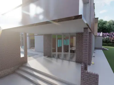 Modern two story house with pool 3D model