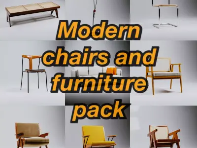 Modern chairs and furniture pack Free 3D model