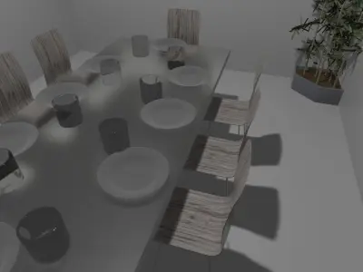 Dinner Set dining table with chairs and plates Free 3D model