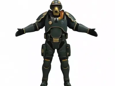 Sci-Fi Bear Gas Mask Armor Character Low-poly 3D model