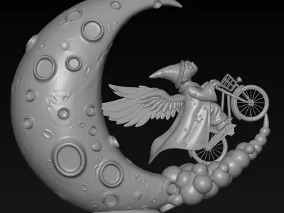 80s Movie character ET Inspired Wizard on Flying Bicycle STL 3D print model