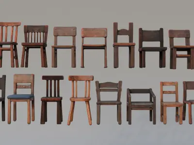 Wooden chair collection 3D model