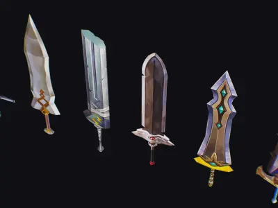 Sword Edged Weapon Two Handed Medieval Melee Knife Iron Blade Low-poly 3D model