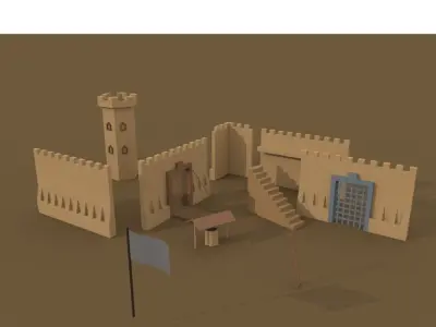 modular isometric low-poly castle Free low-poly 3D model
