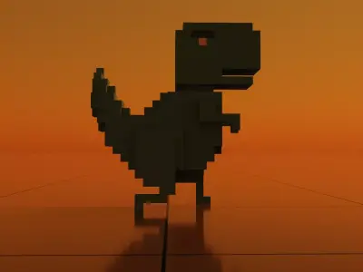 T-Rex pixel dinosaur in sun Free low-poly 3D model