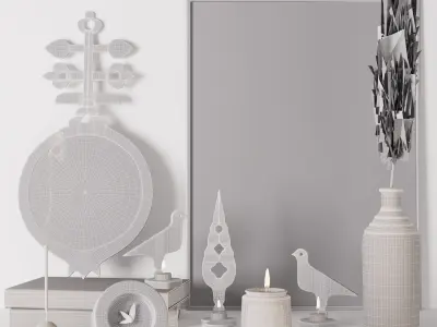 Decorative set 4 bird figurines and book on table Free 3D model