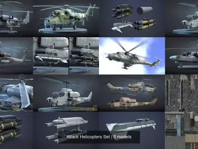 Attack Helicopters Set 3D Model Collection