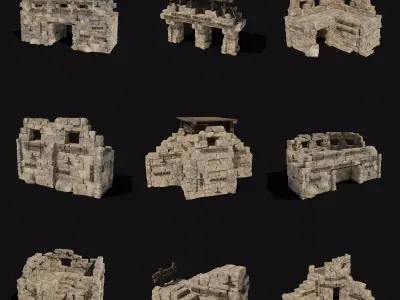 CASTLE RUIN WALLS TOWER WALL WATCHTOWER CONSTRUCTION COLLECTION Low-poly 3D model