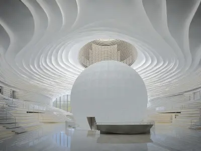 Museum interior of building with ball inside 3D model