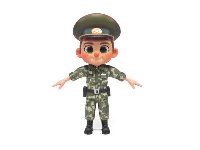 Russian soldier cartoon Low-poly 3D model