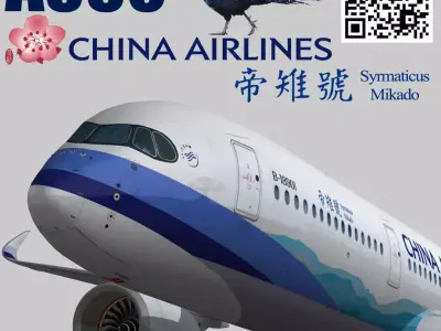 Airbus A350-900 XWB China airlines Syrmaticus Mikado livery Low-poly 3D model