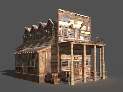Wild West Hotel Building Low Poly Low-poly 3D model