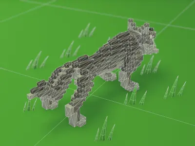 Voxel cartoon wolf game ready Low-poly 3D model