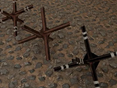 anti-tank hedgehog set 3 PBR   Low-poly 3D model