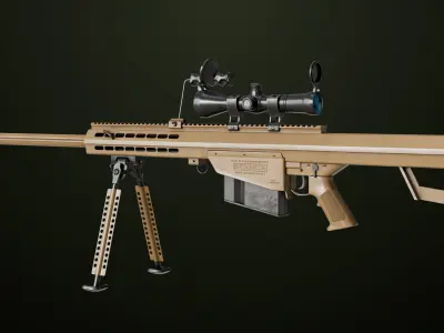 Sniper Rifle 02 Black and Sandal Single Map All PBR Unity UE Textures 3D model