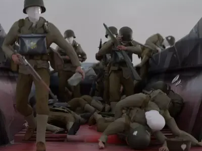 D-Day Landing Craft With Soldiers Low-poly 3D model