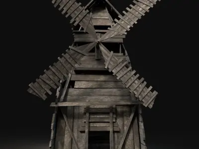 Next Gen AAA Viking Wooden Enterable Fantasy Windmill Free low-poly 3D model