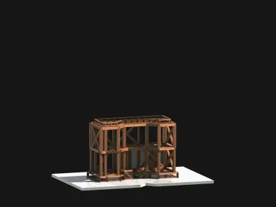 Medieval Low Poly Building Castle Wooden Village Stone House 43 Low-poly 3D model