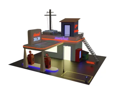 Low Poly Gas Station Scene Free low-poly 3D model