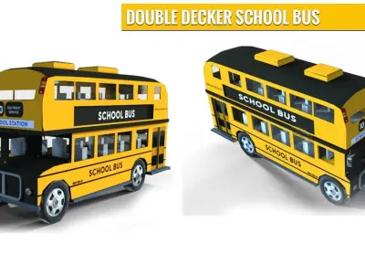 Double Decker School Bus Low-poly 3D model