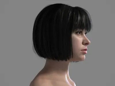 Realistic Short Straight Haircut with Bangs Black Hair 3D Model