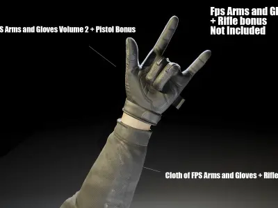 FPS Arms and Gloves Volume 2 And Pistol Bonus Low-poly 3D model