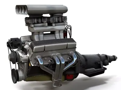 Hot Rod V8 engine Low-poly 3D model