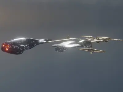 Space Station with 2 Spaceship 3D model