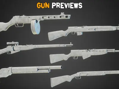 30 World War II Guns Base Mesh - Vol 08 Low-poly 3D model