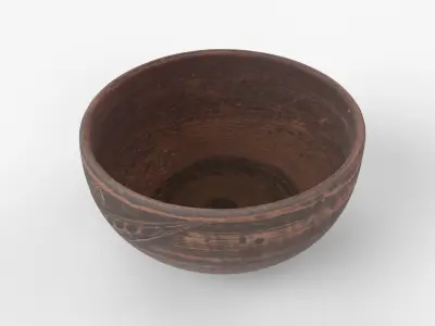 Photorealistic 3D scan of deep clay bowl plate Low-poly 3D model