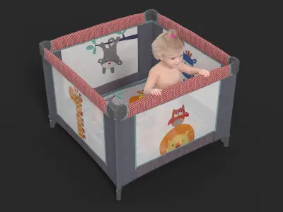 Little Girl in Textile Playpen 3D model