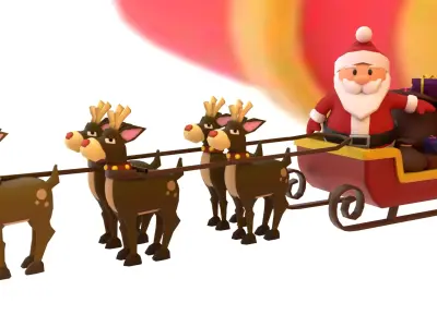 Santa Claus with sleigh Low-poly 3D model