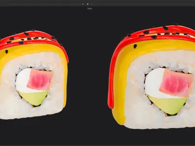 Sushi Seared tuna avocado cream mango sesame seeds chili sauce 3D model