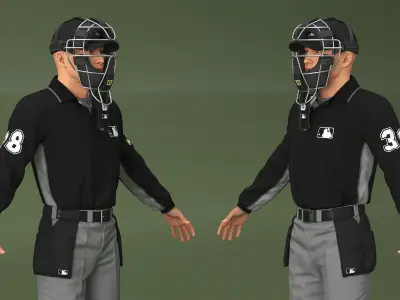 Baseball Umpire with Protective Mask A-Pose 3D model