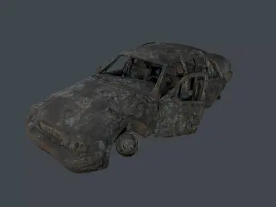 Apocalyptic Damaged Destroyed Vehicle Car Game Ready 21 Low-poly 3D model